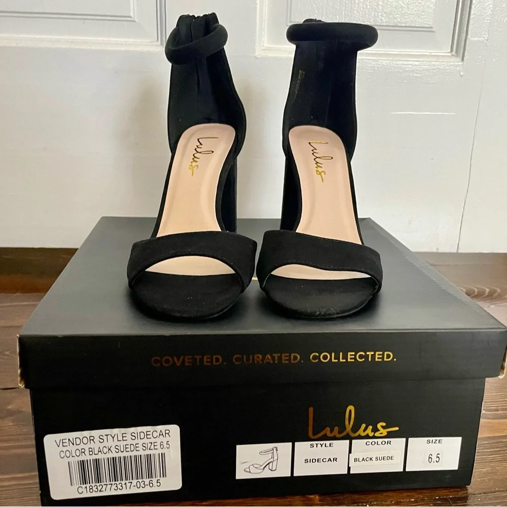 Lulus Sidecar Cutie Black Suede Ankle Strap Heels - Size 6.5